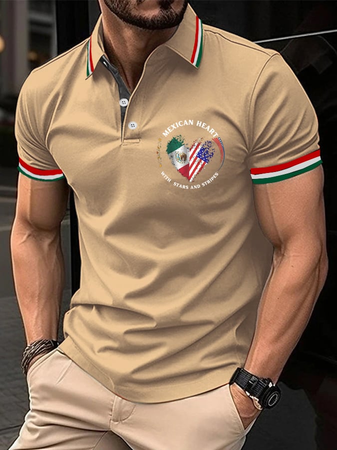 Men's Mexican Independence Day Flag Print Polo Shirt