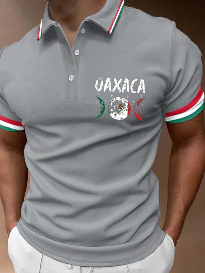Men's Mexican Flag Print Polo Shirt