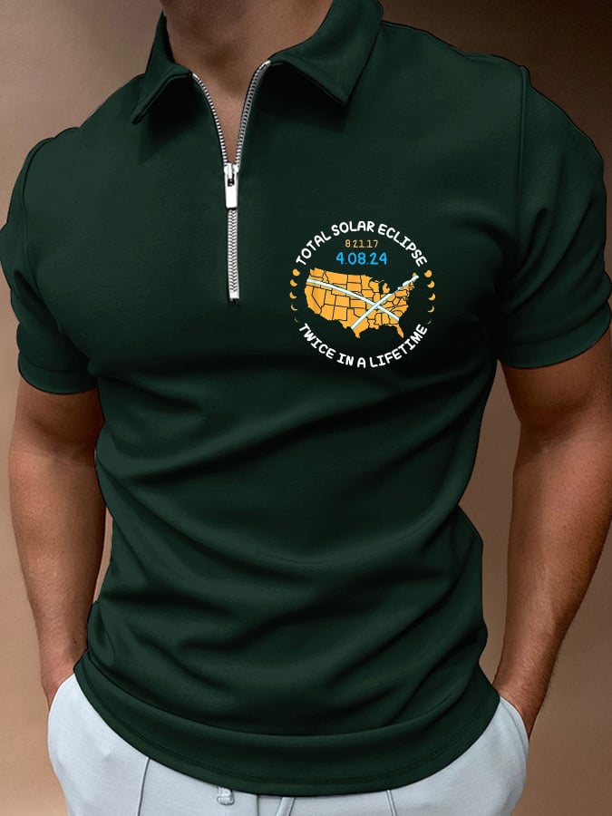 Men's Twice In A Lifetime Total Solar Eclipse Print Casual Polo Shirt