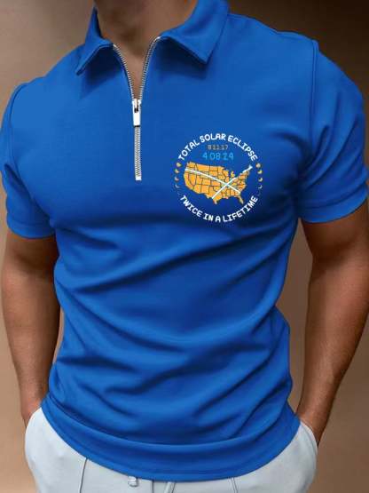 Men's Twice In A Lifetime Total Solar Eclipse Print Casual Polo Shirt