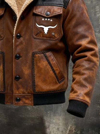 Men'S Vintage Warm Plush Soft Leather Outdoor Jacket