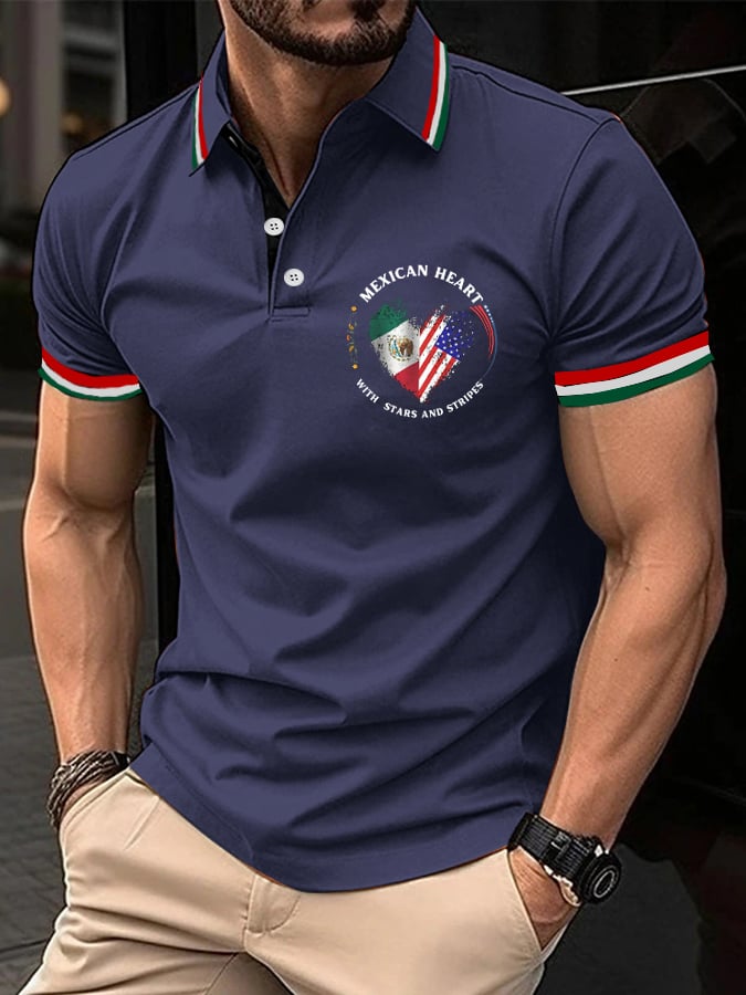 Men's Mexican Independence Day Flag Print Polo Shirt