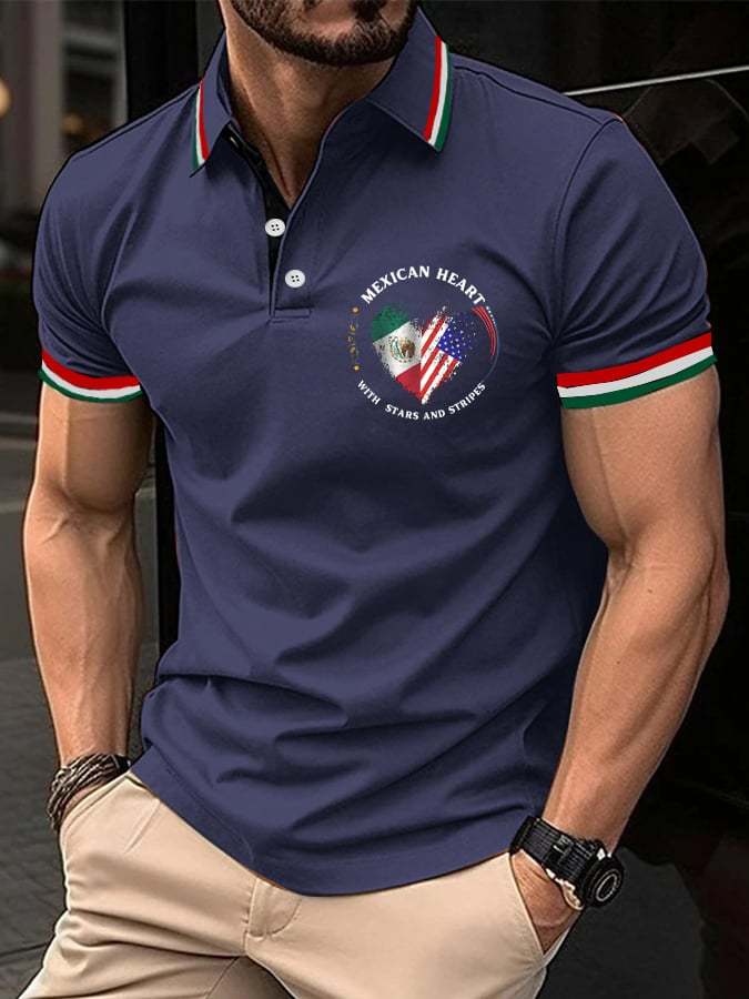 Men's Mexican Independence Day Flag Print Polo Shirt