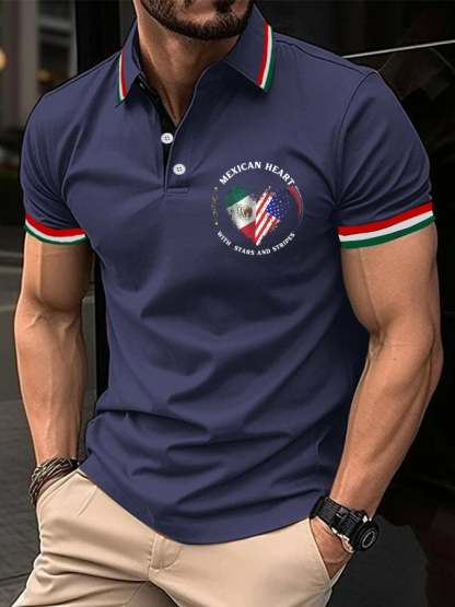 Men's Mexican Independence Day Flag Print Polo Shirt