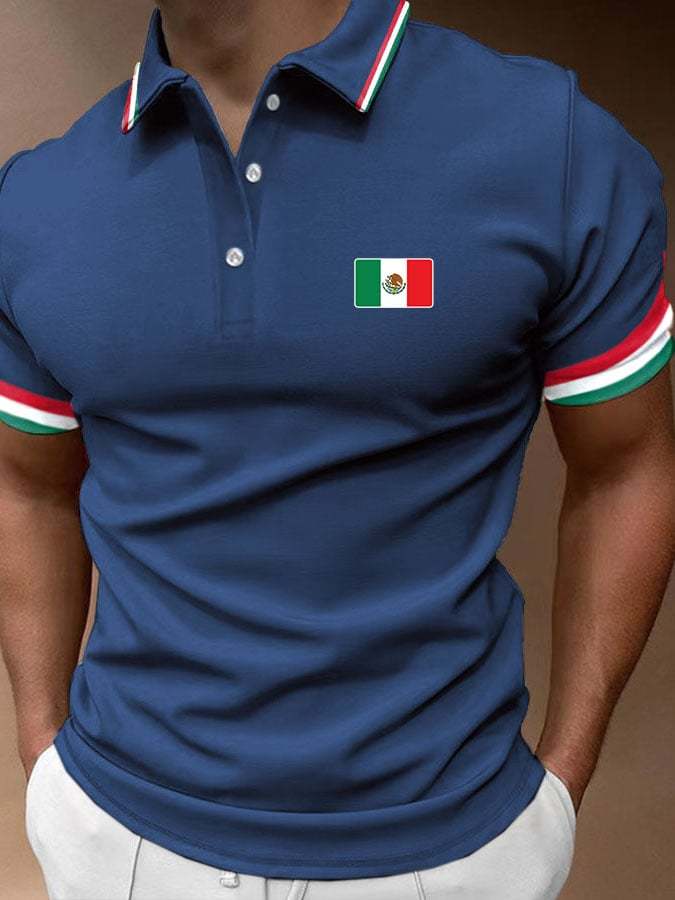 Men's Vintage Mexican Independence Day Print Polo Shirt