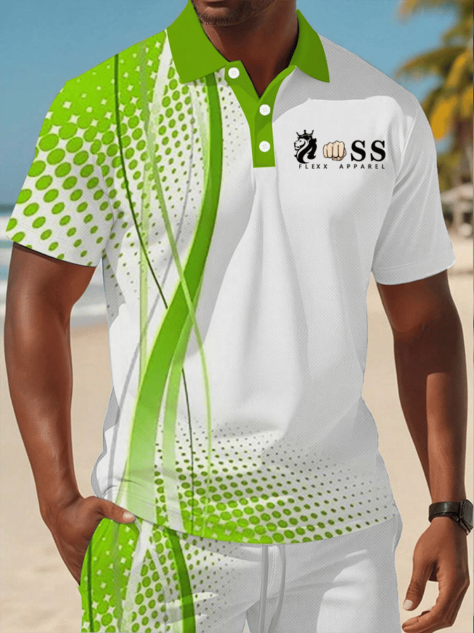Men's Retro Letter Design Printed Casual Comfortable And Breathable Polo Shirt