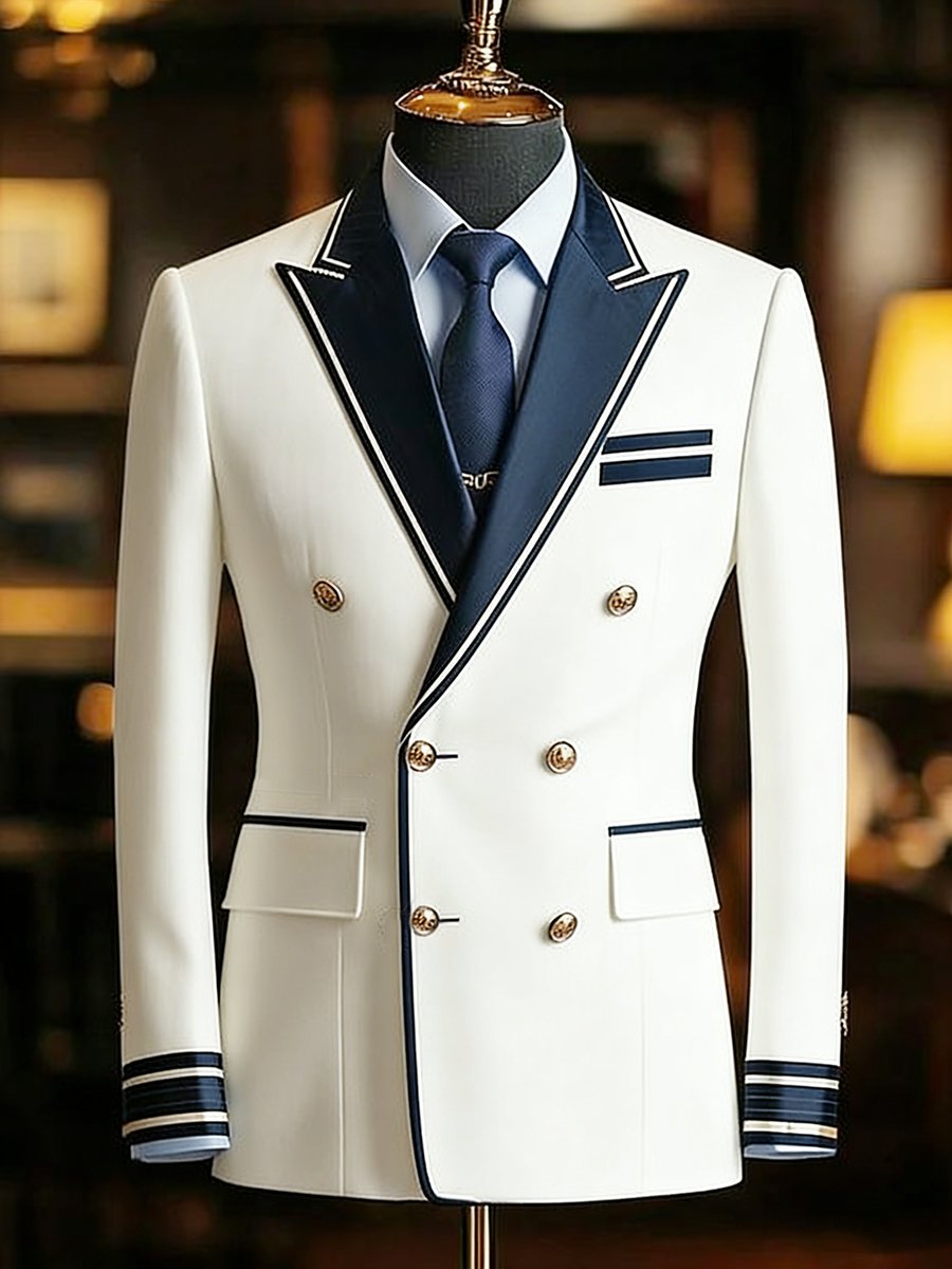 Men's Vintage Commemorative Navy Suit Jacket