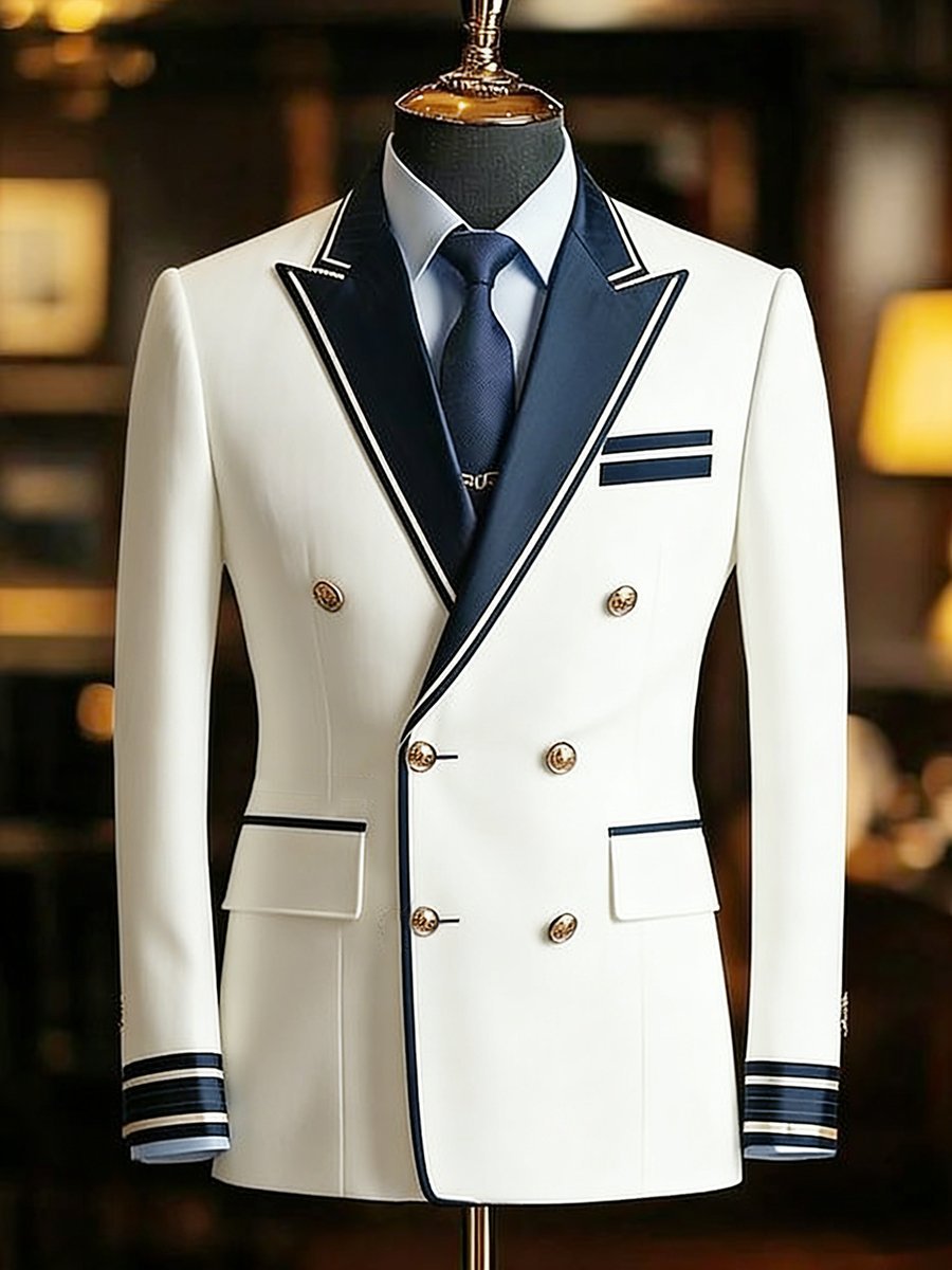 Men's Vintage Commemorative Navy Suit Jacket