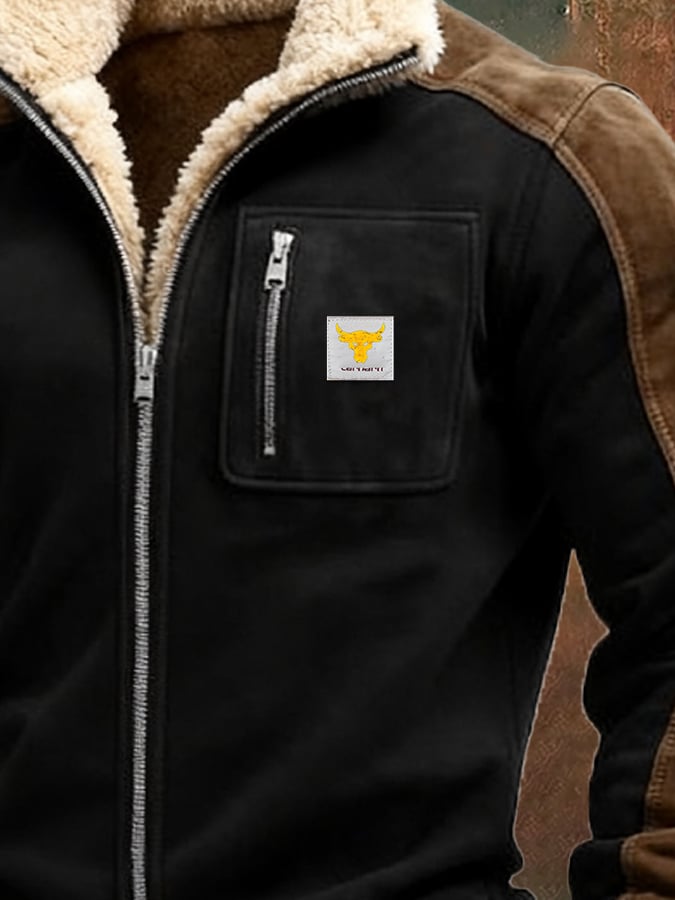 Men's Vintage Suede Splicing Warm Multi-Pocket Outdoor Jacket