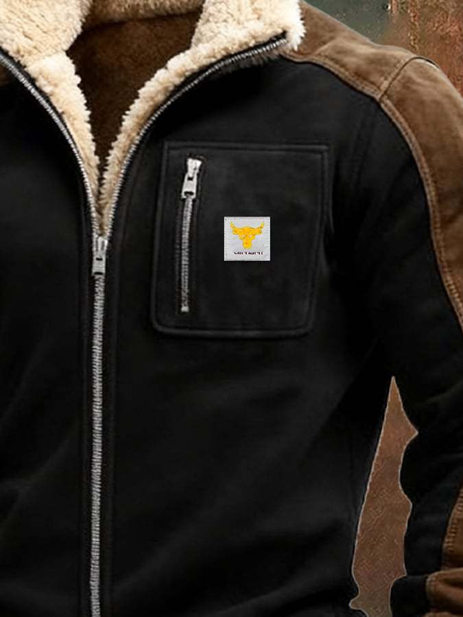 Men's Vintage Suede Splicing Warm Multi-Pocket Outdoor Jacket