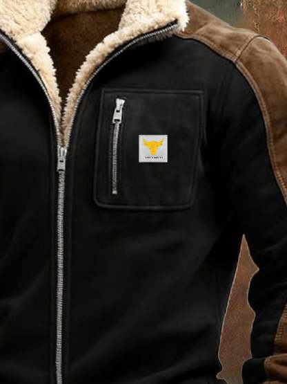 Men's Vintage Suede Splicing Warm Multi-Pocket Outdoor Jacket