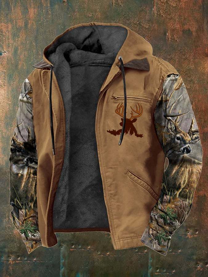 Men's Western Style Vintage Elk Plush Multi-Pocket Jacket