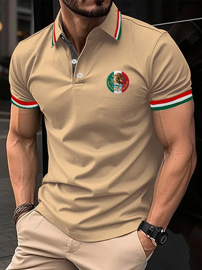 Men's Mexican Independence Day Flag Print Polo Shirt