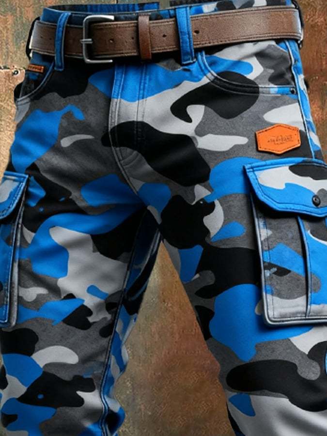 Men's Vintage Camouflage Distressed Pocket Work Pants