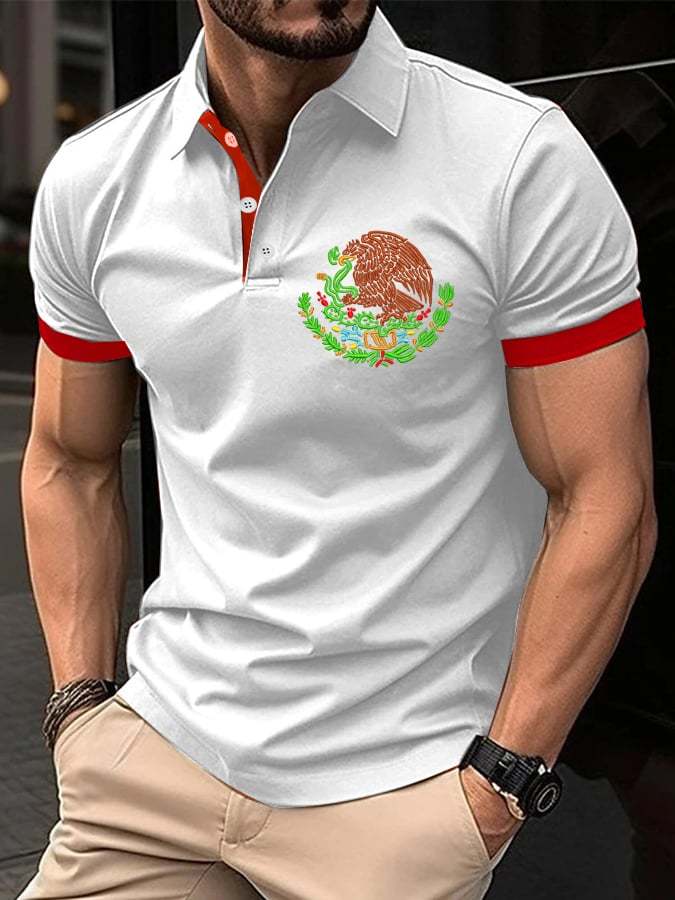 Men's Mexican Independence Day Flag Print Polo Shirt