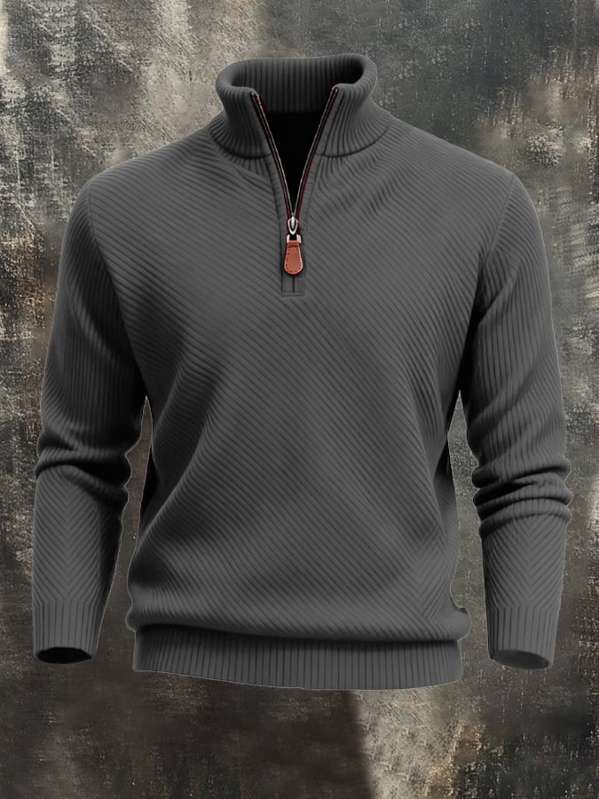 Men'S Classic Special Jacquard Texture Half-Zip Long-Sleeved Sweatshirt