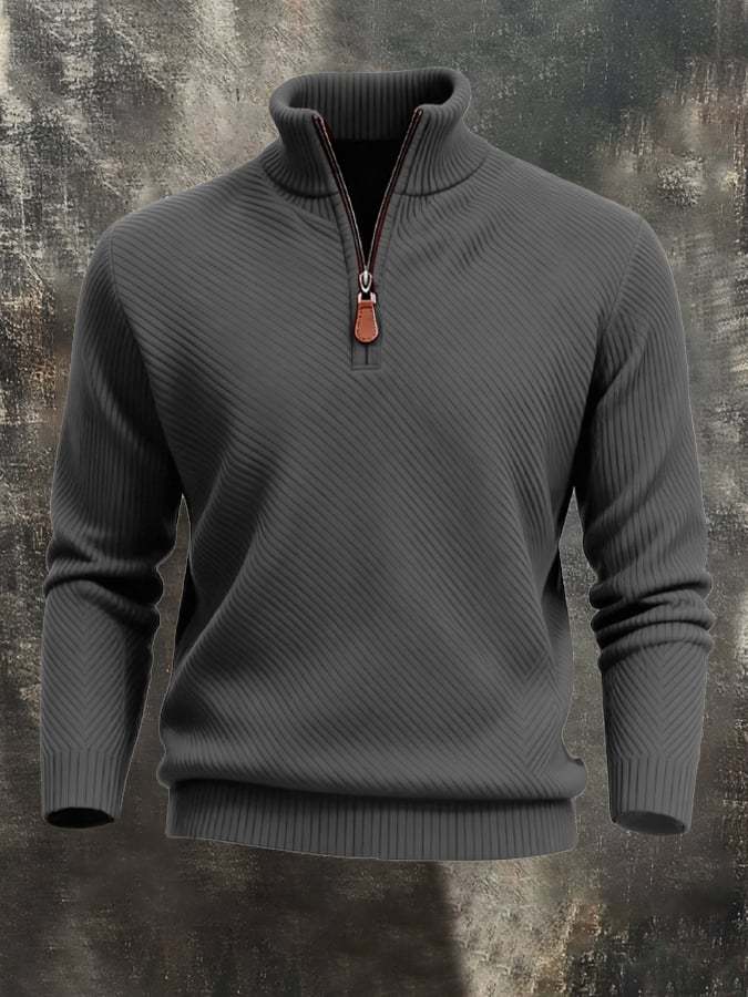 Men'S Classic Special Jacquard Texture Half-Zip Long-Sleeved Sweatshirt