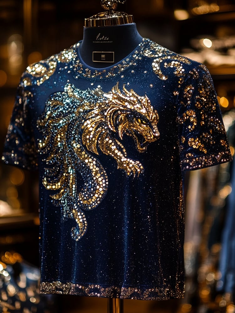 Men's Sequin Business Print Short Sleeve T-Shirt