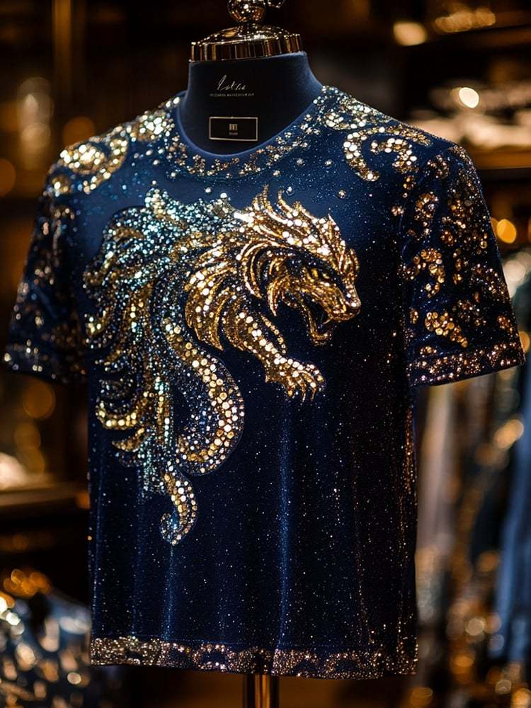 Men's Sequin Business Print Short Sleeve T-Shirt