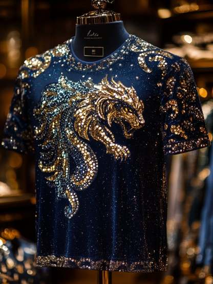 Men's Sequin Business Print Short Sleeve T-Shirt