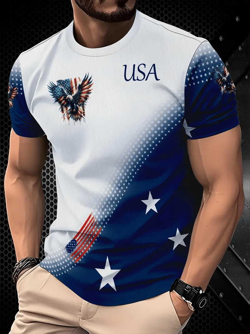 Men's Business Stripe Logo Print Short Sleeve T-Shirt