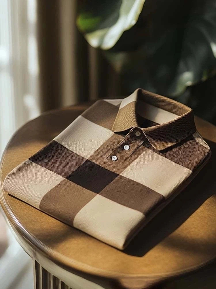 Men's Classic Business Logo Button Short Sleeve Polo Shirt