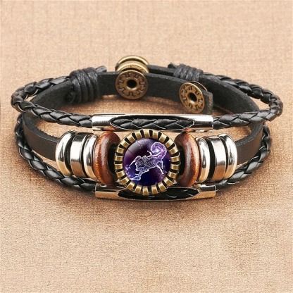 Vintage Twelve Constellations Multilayer PU Leather Bracelet