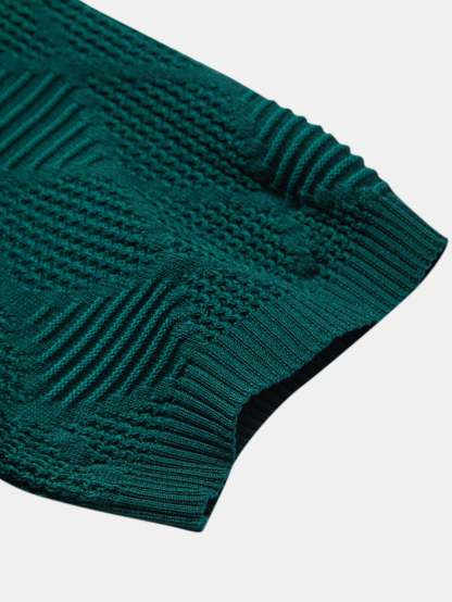 Rhombus Textured Zip Up Knitted Polo Shirt