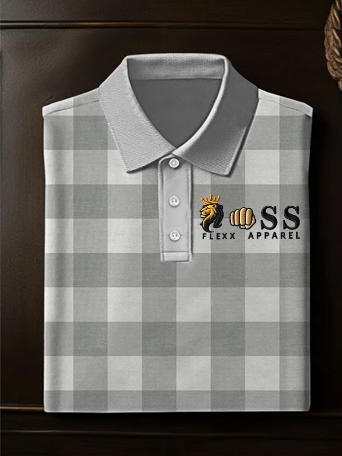 Men's Stylish Business Style Letter Check Casual POLO Shirt