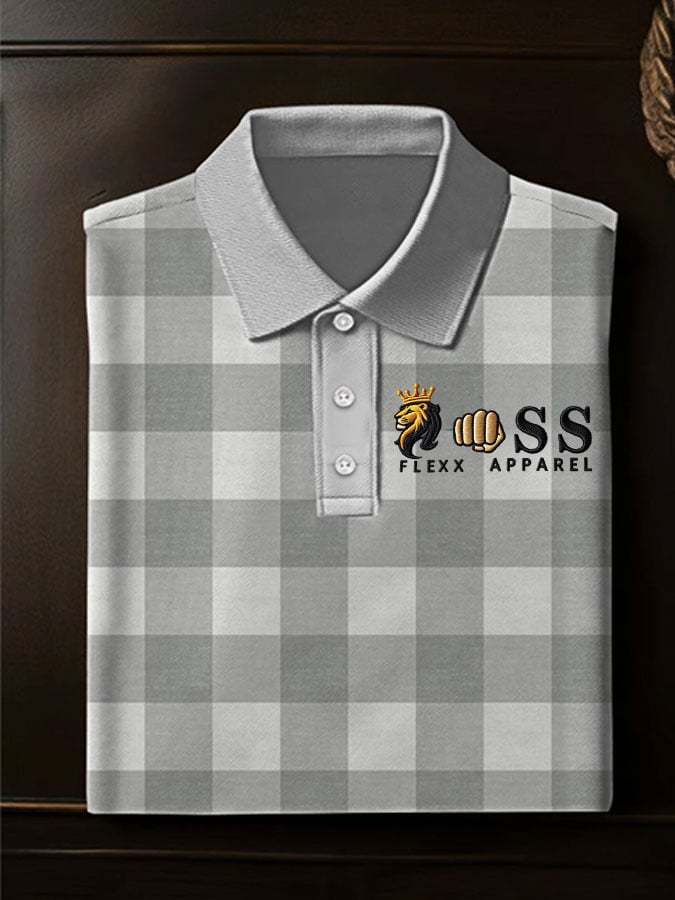 Men's Stylish Business Style Letter Check Casual POLO Shirt