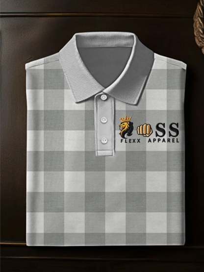 Men's Stylish Business Style Letter Check Casual POLO Shirt