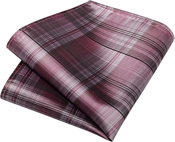 Men's Solid Color Tie and Pocket Square Set,Pink Plaid