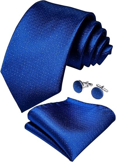 Men's Solid Color Tie and Pocket Square Set,Royal Blue