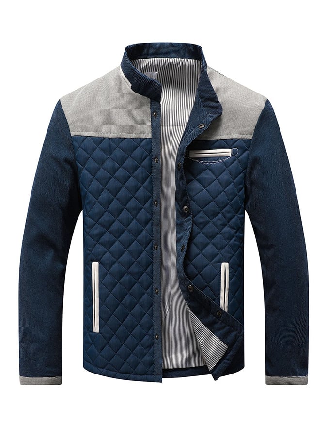 Men's Vintage Quilted Leather Patchwork Zippered Jacket