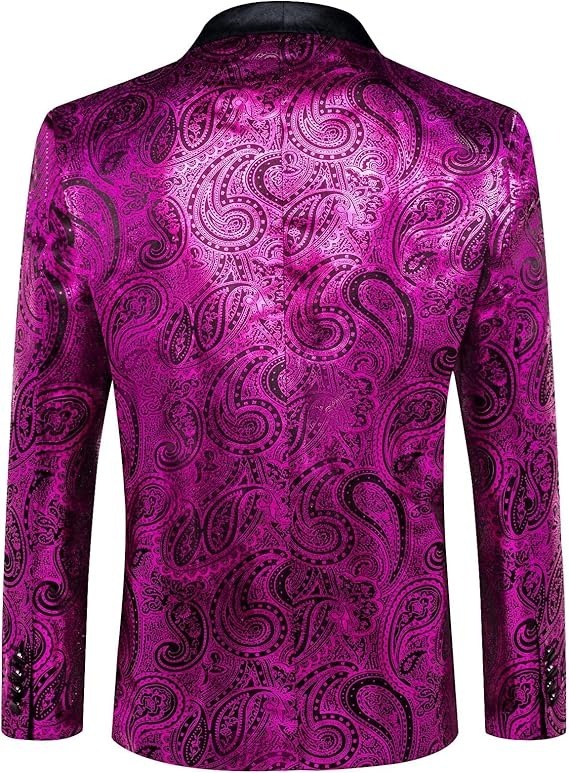 Men's Blazer One Button Shawl Lapel Tuxedo,Purple and Black Paisley