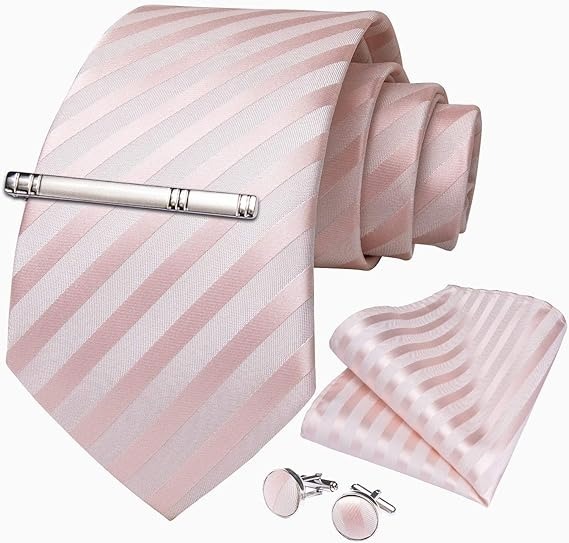 Men's Solid Color Tie and Pocket Square Set,Pink