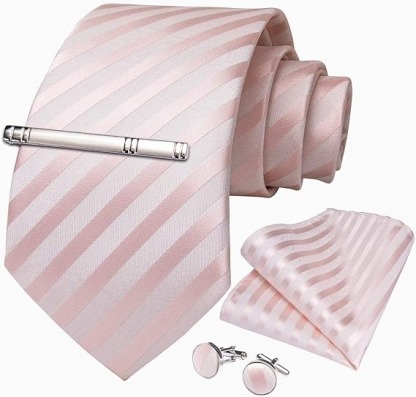Men's Solid Color Tie and Pocket Square Set,Pink
