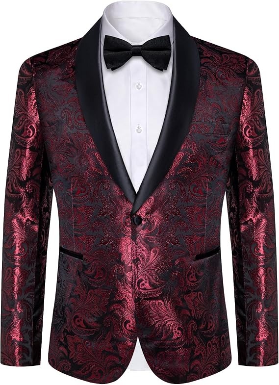 Men's Blazer One Button Shawl Lapel Tuxedo,Red