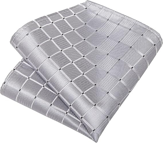 Men's Solid Color Tie and Pocket Square Set,Silver Grey Paisley