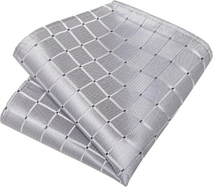 Men's Solid Color Tie and Pocket Square Set,Silver Grey Paisley