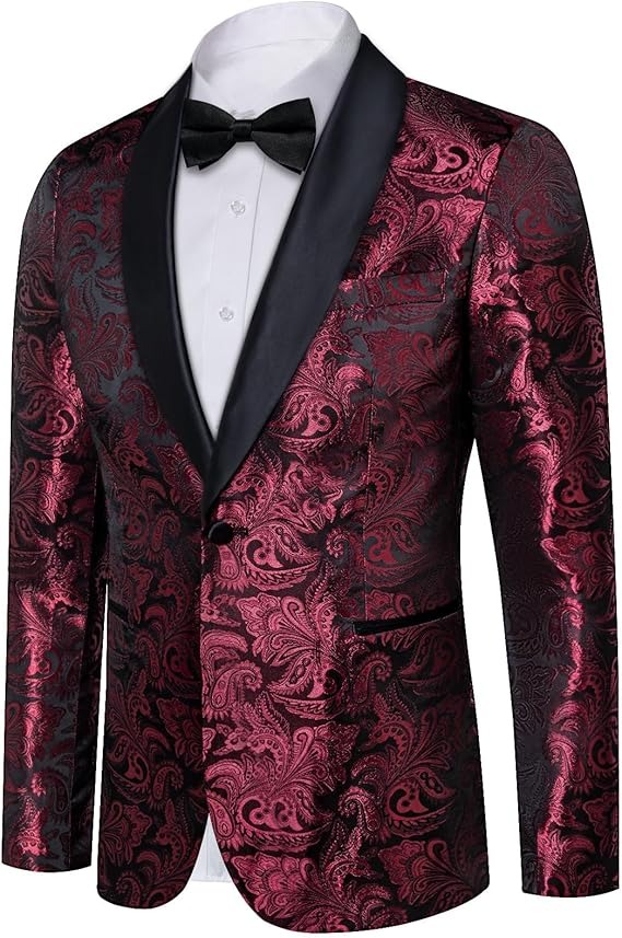 Men's Blazer One Button Shawl Lapel Tuxedo,Red