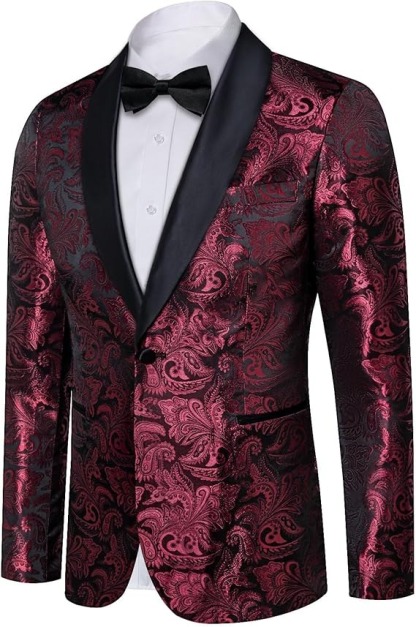 Men's Blazer One Button Shawl Lapel Tuxedo,Red