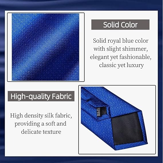 Men's Solid Color Tie and Pocket Square Set,Royal Blue
