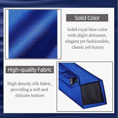 Men's Solid Color Tie and Pocket Square Set,Royal Blue