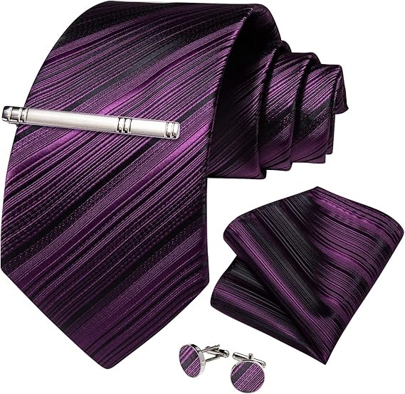 Men's Solid Color Tie and Pocket Square Set,Dark Purple