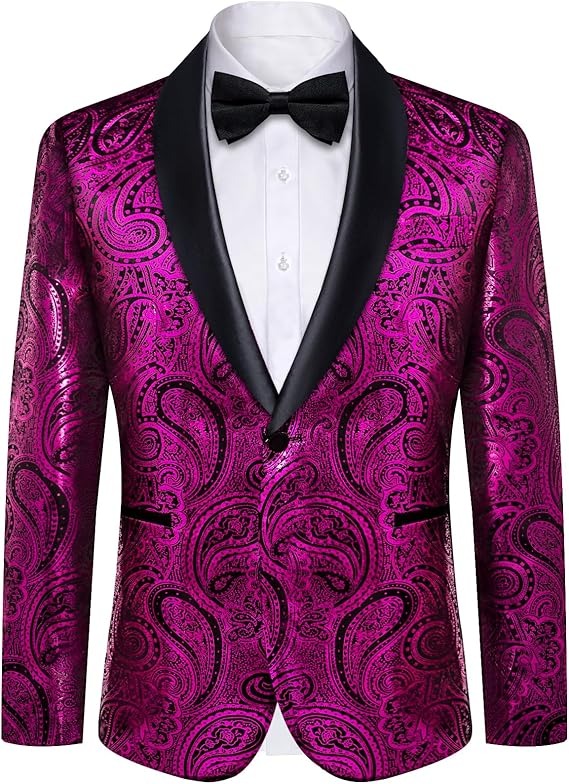 Men's Blazer One Button Shawl Lapel Tuxedo,Purple and Black Paisley