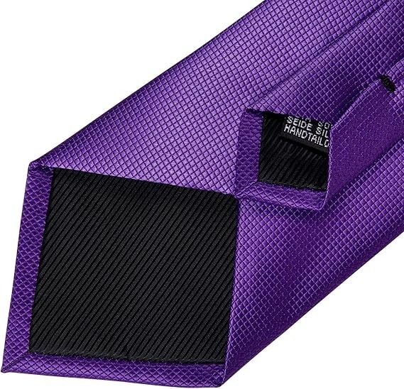 Men's Solid Color Tie and Pocket Square Set,Purple