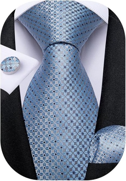 Men's Solid Color Tie and Pocket Square Set,Light Blue