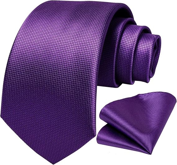 Men's Solid Color Tie and Pocket Square Set,Purple