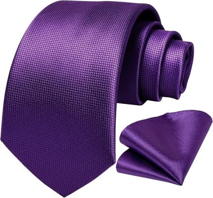 Men's Solid Color Tie and Pocket Square Set,Purple